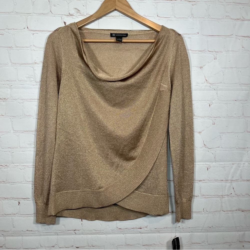 International Concepts INC Sweater Womens Small Gold Metallic Cross Over New